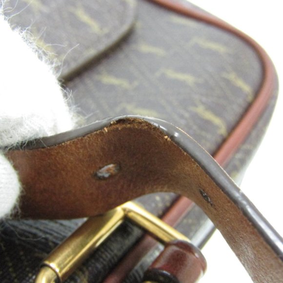 SAINT LAURENT Monogram Leather PVC Shoulder Bag in Dark Brown - Picture 10 of 14